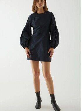 COS Navy Volume Sleeve Mini Dress Long Sleeve Pockets Cocktail Party Size 4